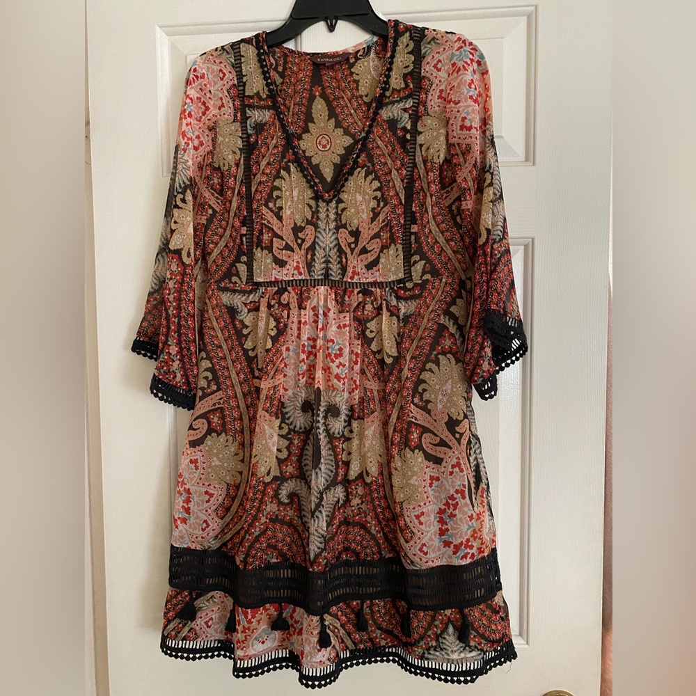 Ranna Gill Red and Black Midi Dress